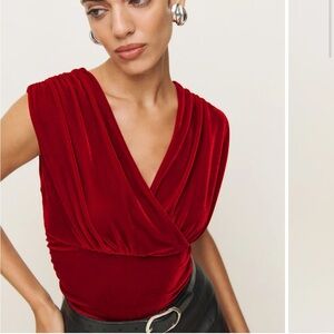 Reformation Olive Velvet Amelie Top